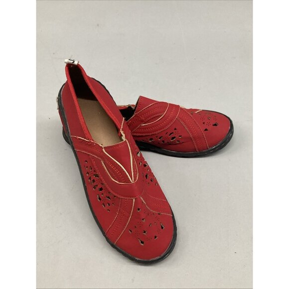 J'ADIOR Summer Shoes Red Slip On Cut Out Beach Flats Fits Sz M 8/8.5 - Picture 1 of 5